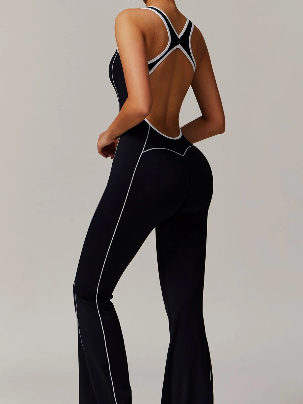 Sexy Backless Fitness Sports Flared Pant Fast Dry Bodysuits, 4 of 8