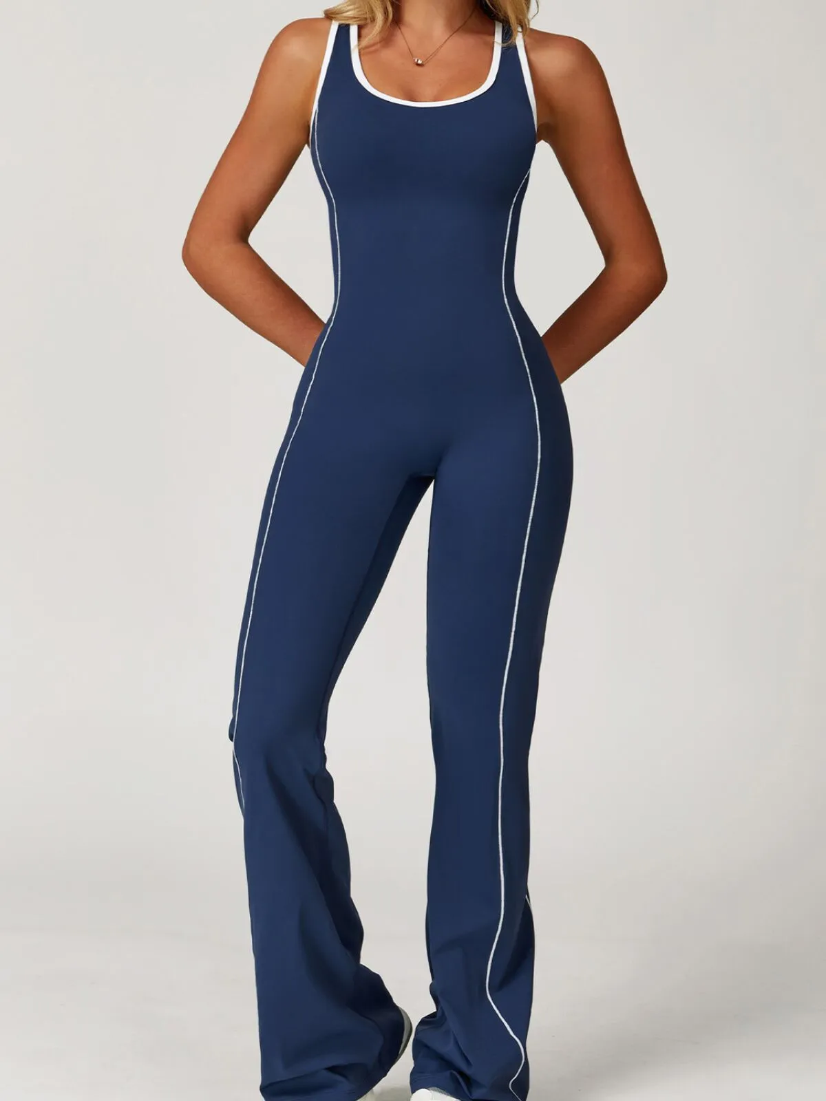 Sexy Backless Fitness Sports Flared Pant Fast Dry Bodysuits, 1 of 4