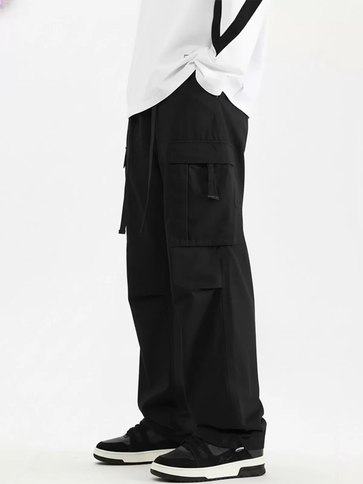 Men's Cargo Pants Loose Fit Straight Leg Work Trousers Streetwear Fashion Solid Color Multi-Pocket Overalls, 2 of 3