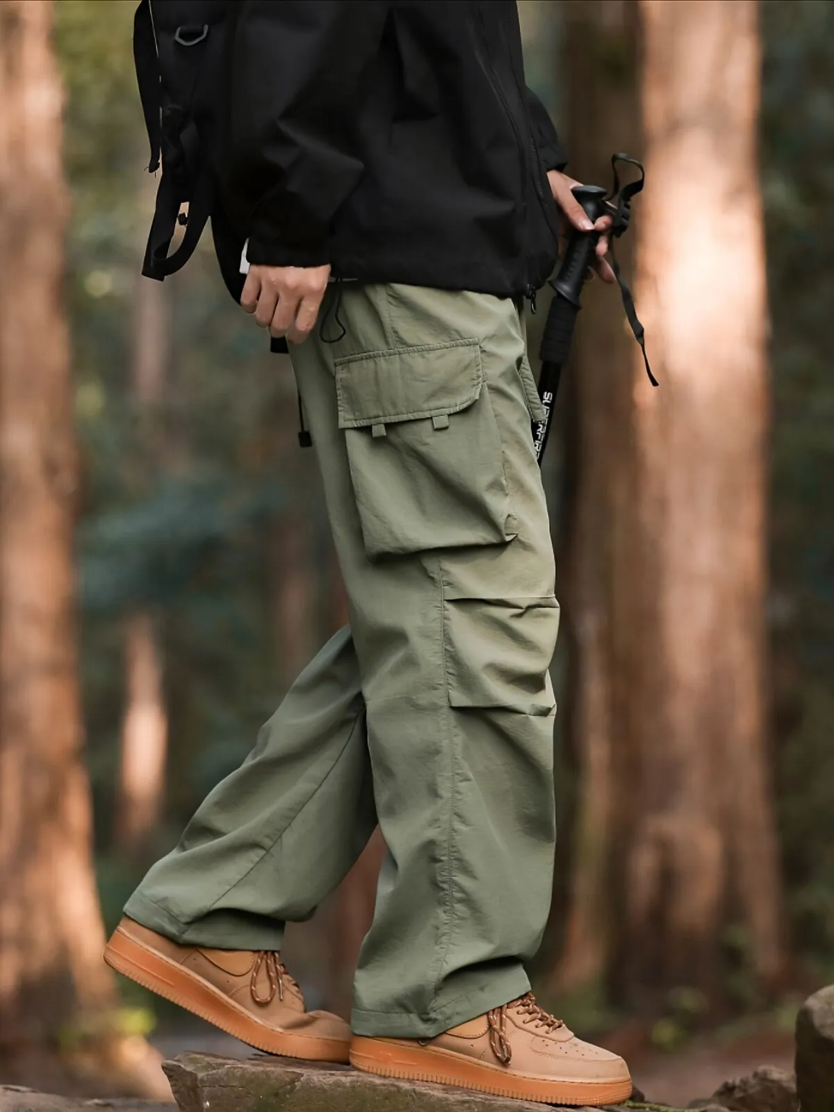 Men's Cargo Pants Loose Spring and Autumn Casual Pants with Multiple Pockets Quick-drying Pleated Wide-leg Pants, 2 of 3