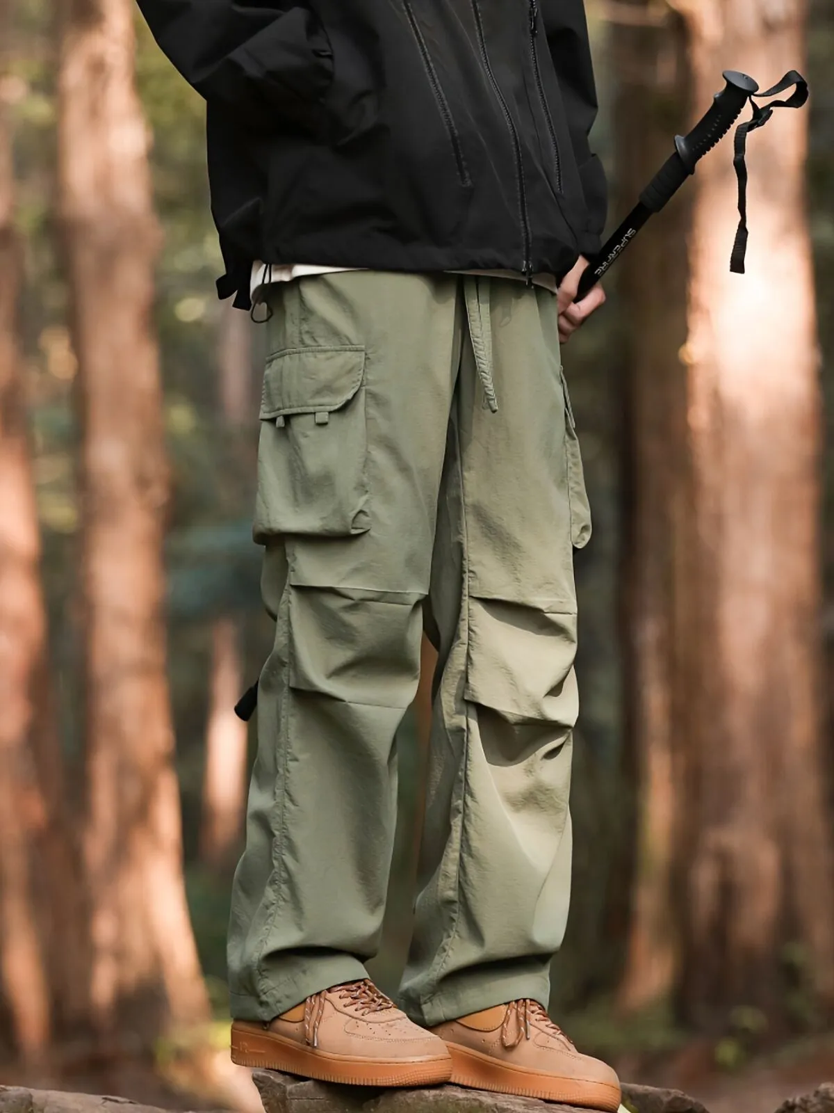 Men's Cargo Pants Loose Spring and Autumn Casual Pants with Multiple Pockets Quick-drying Pleated Wide-leg Pants, 3 of 3