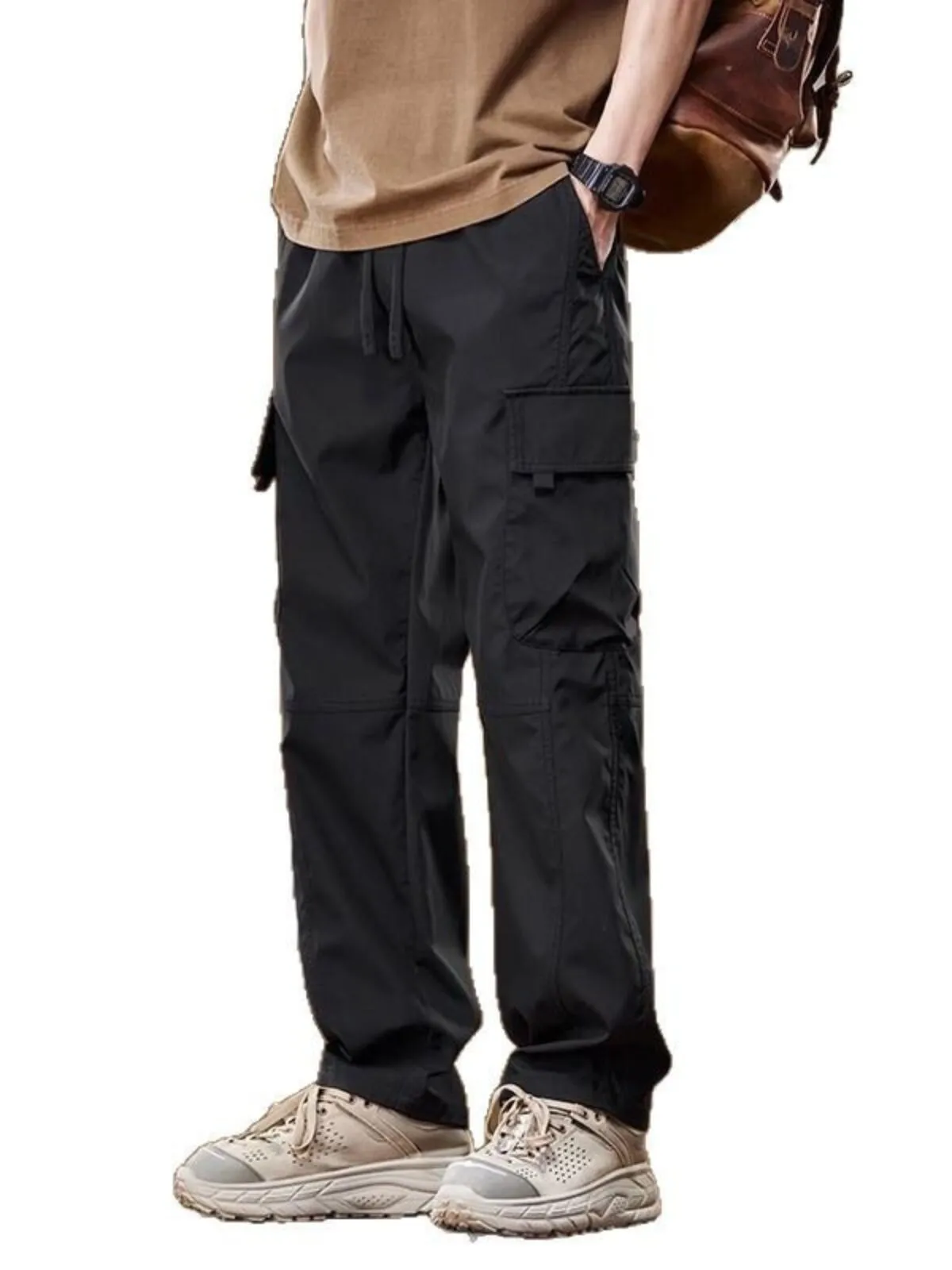 Men's Cargo Pants Casual Straight Leg Pockets Medium Rise Pull On Baggy Streetwear Hiking Pants, 2 of 2