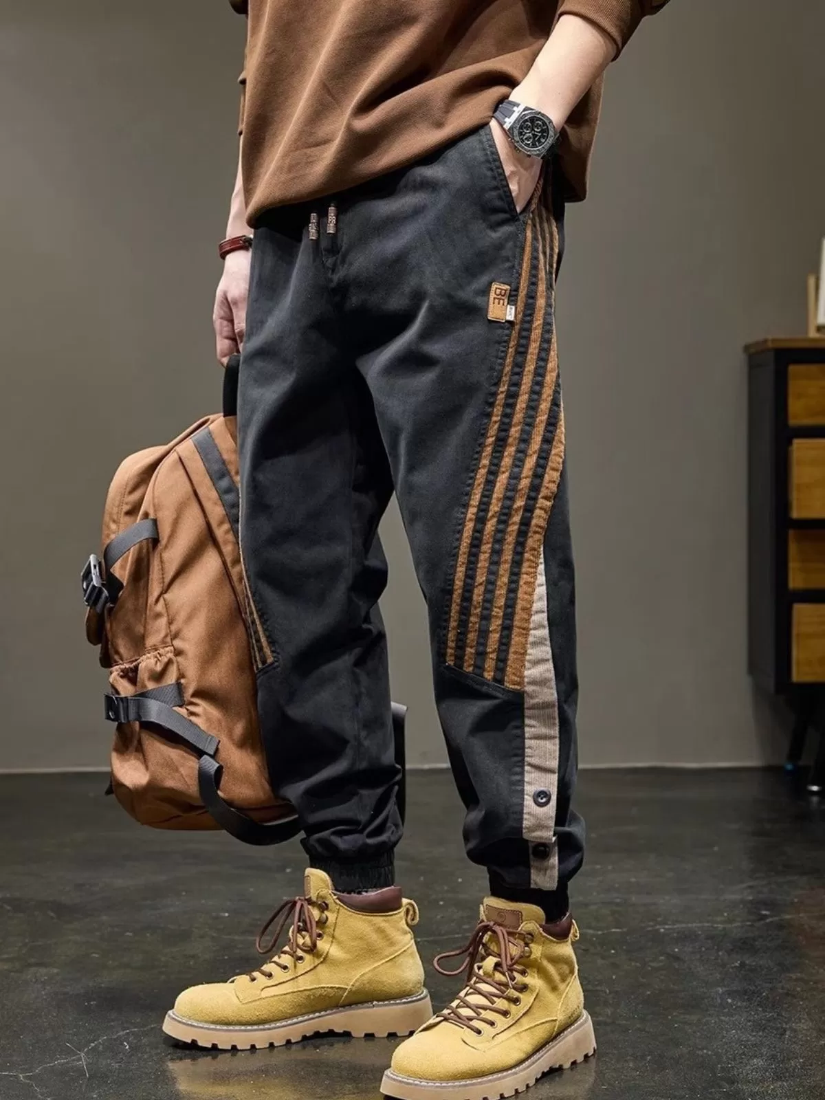 Men's Cargo Pants Stitching Fashion Casual Thin Elastic Breathable Ankle-Tied Sports Sweatpants, 2 of 4