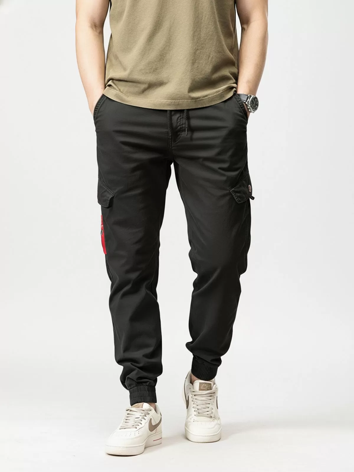 Men's Cargo Pants Trendy Drawstring Soft Casual Workwear Loose Fit Suitable For All Types Of Figures, 2 of 3