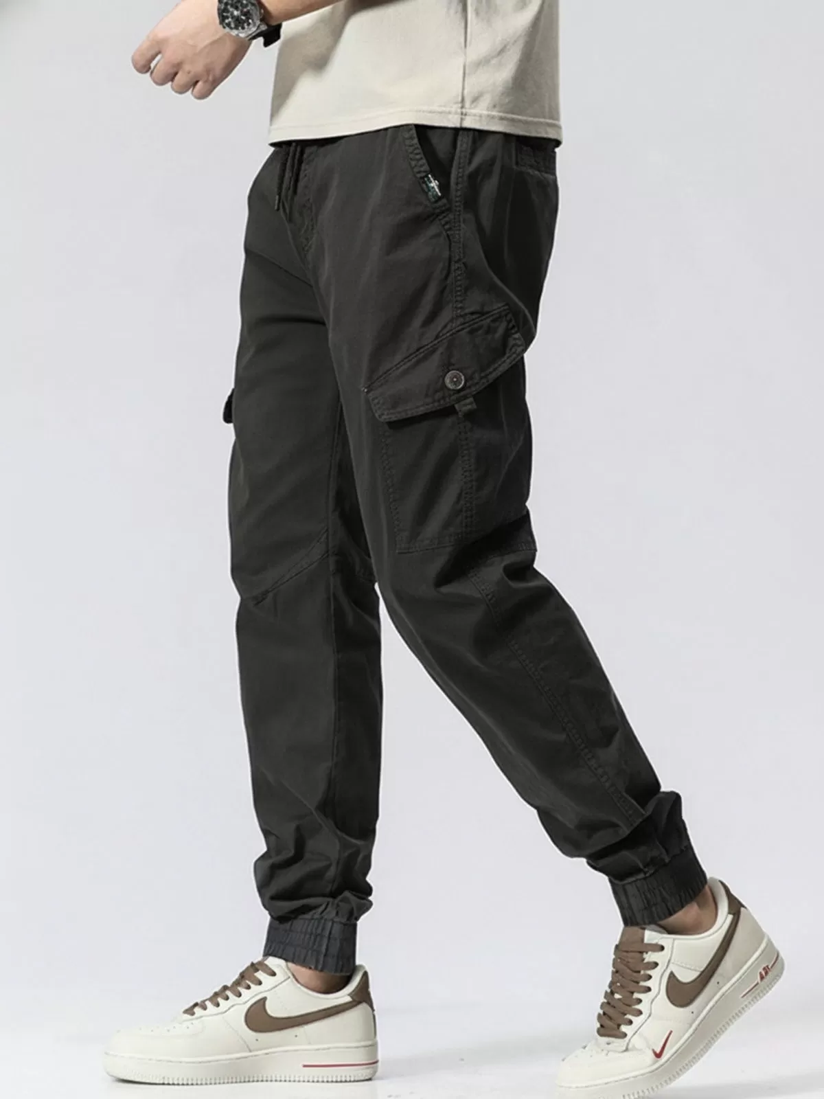 Men's Cargo Pants Trendy Drawstring Soft Casual Workwear Loose Fit Suitable For All Types Of Figures, 3 of 3