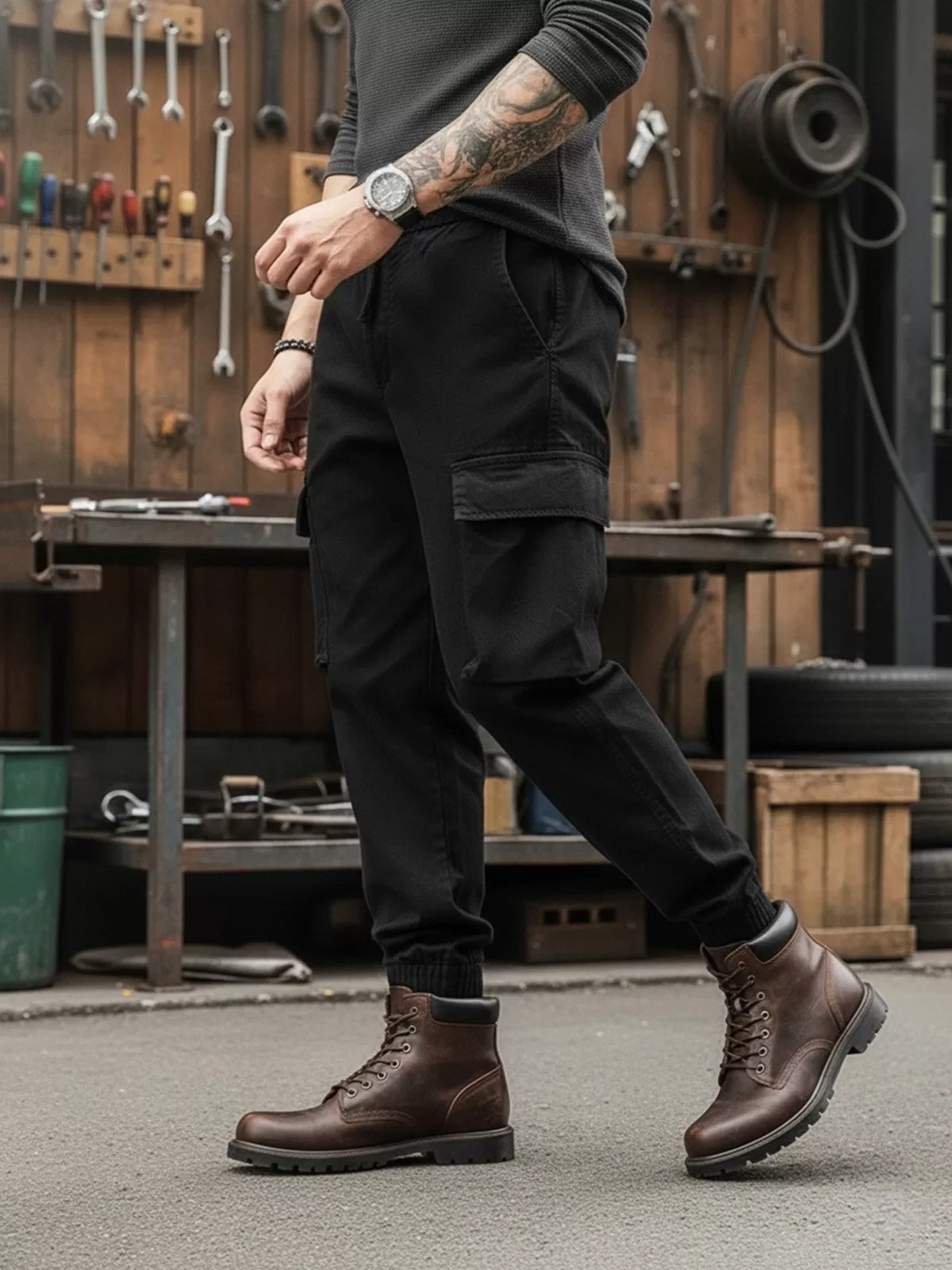 Men's Cargo Pants Multi-Pocket Drawstring Wear-resistant Casual Loose Spring and Autumn Reinforced Work Trousers, 3 of 3