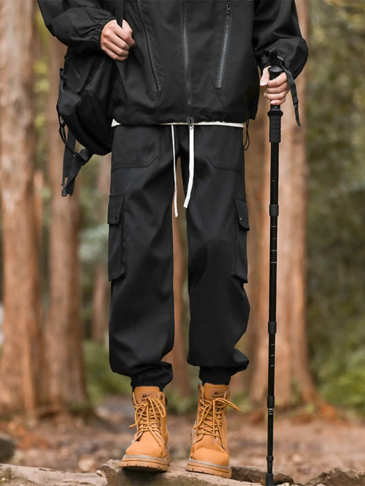 Men's Cargo Pants 2025 Spring And Autumn Fashionable Casual Solid Color Multi Pocket Loose Work Simple Basic Outdoor Hiking Pants, 1 of 1