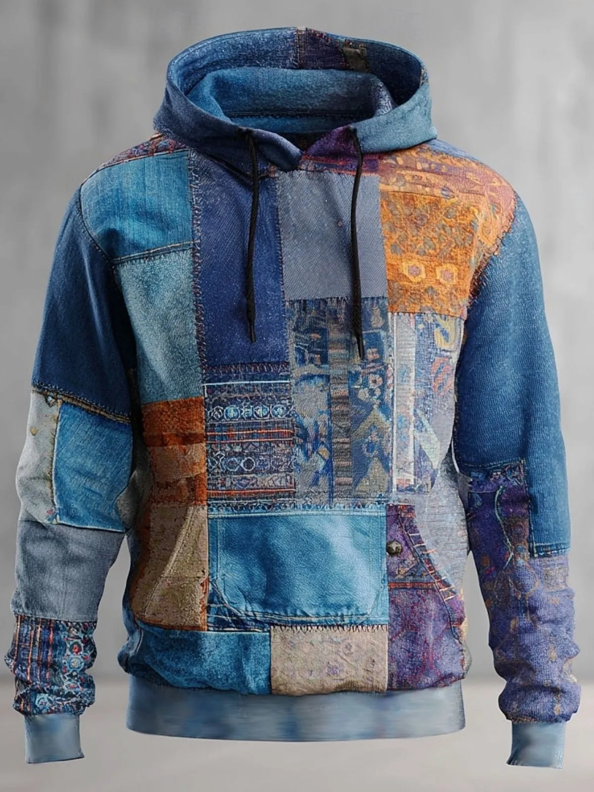 Colorblock Lace-up Hooded Drop Shoulder Hoodie Hoodie, 1 of 1