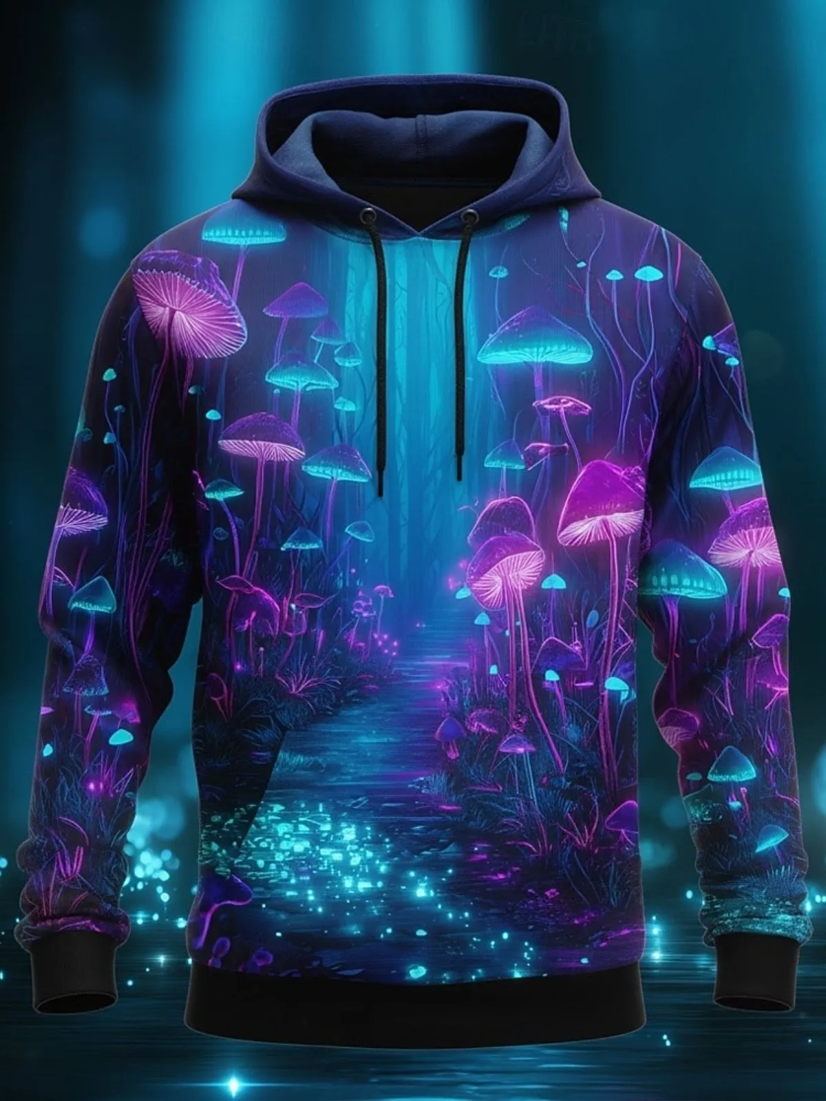 Men's Hoodie Optical Illusion Mushroom Sweatshirt Fashion Hippie CrewNeck Home Party Streetwear Drawstring Fall Winter Designer, 1 of 1