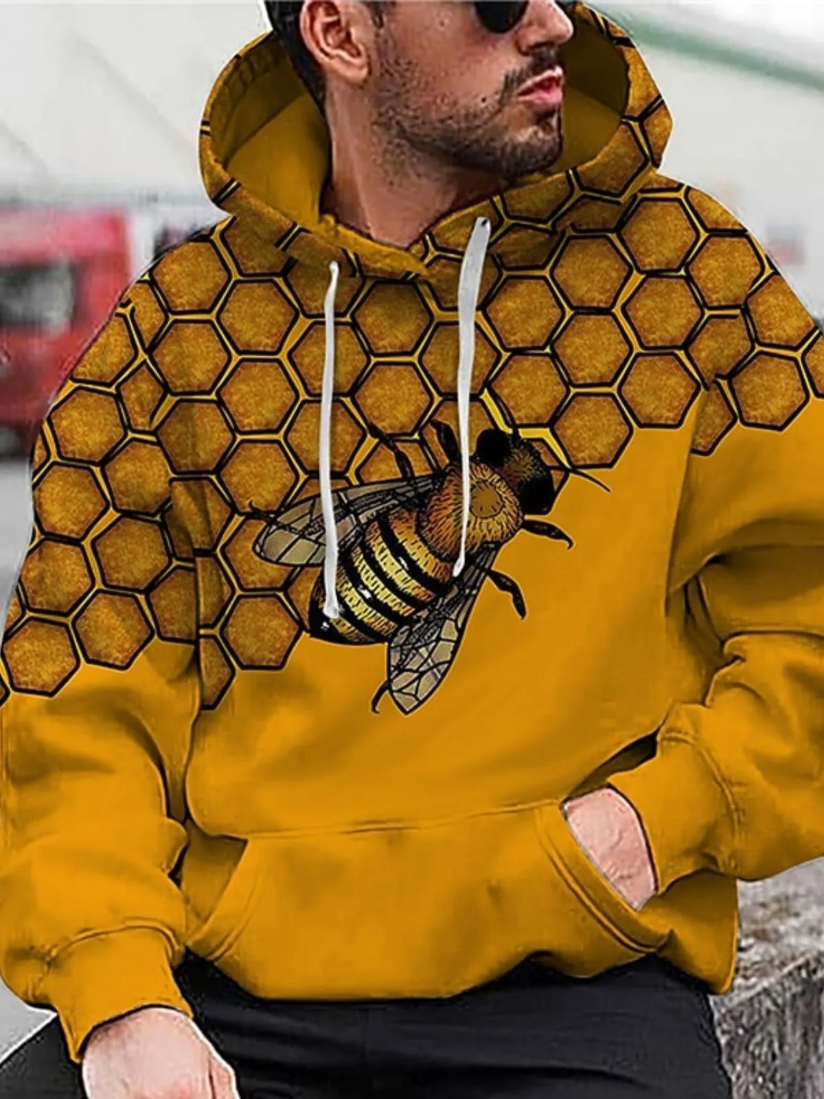 Men's Hoodie Bee Graphic Printed Sweatshirt 3D Print Casual Long Sleeve Hooded Daily Sports Yellow Print Designer, 1 of 2