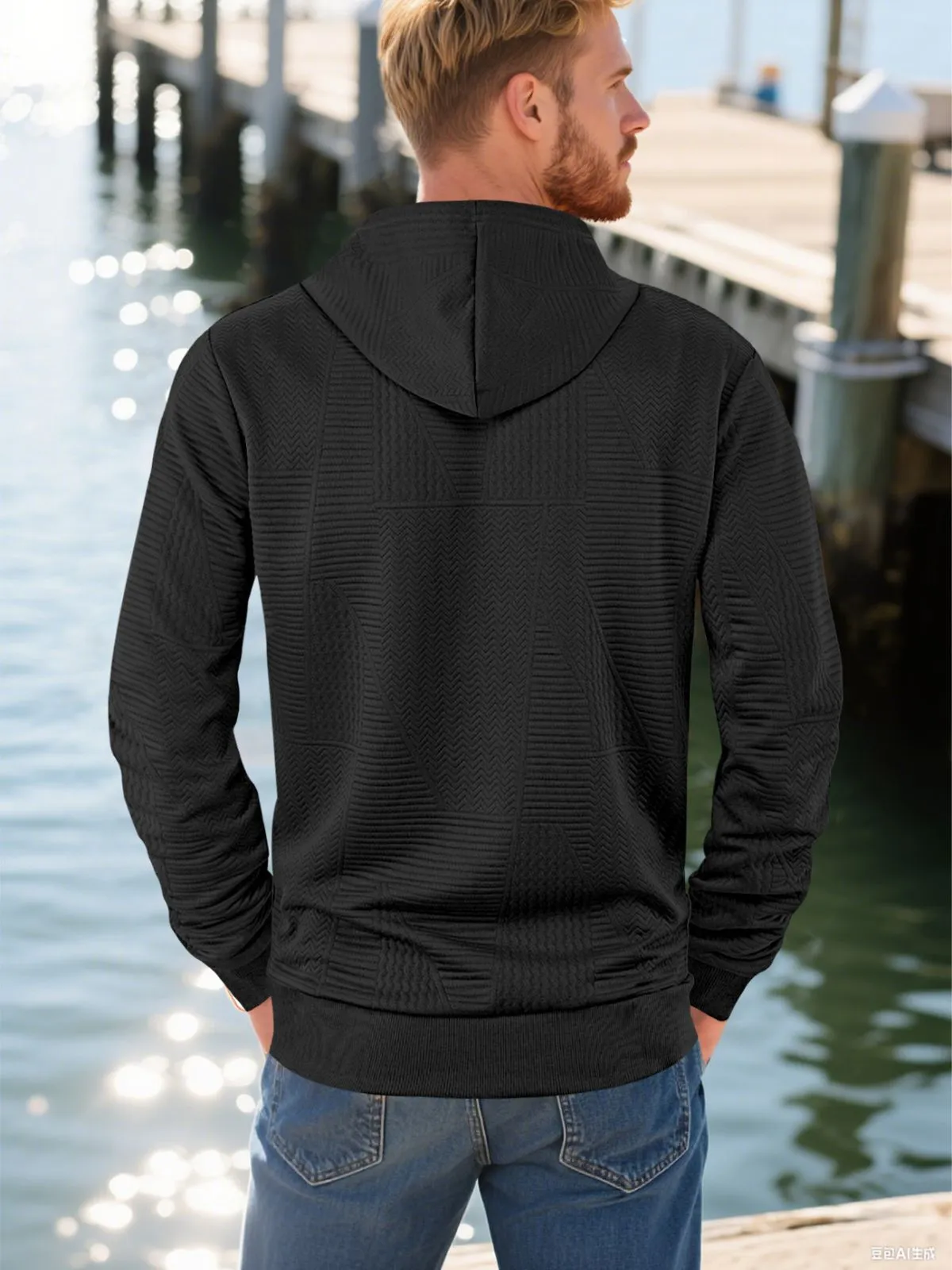 Men's Hoodie Button Up Plain Jacquard Drawstring Pocket Ribbed Sports & Outdoor Daily Holiday Polyester Streetwear Basic Casual Spring Fall Clothing, 3 of 5