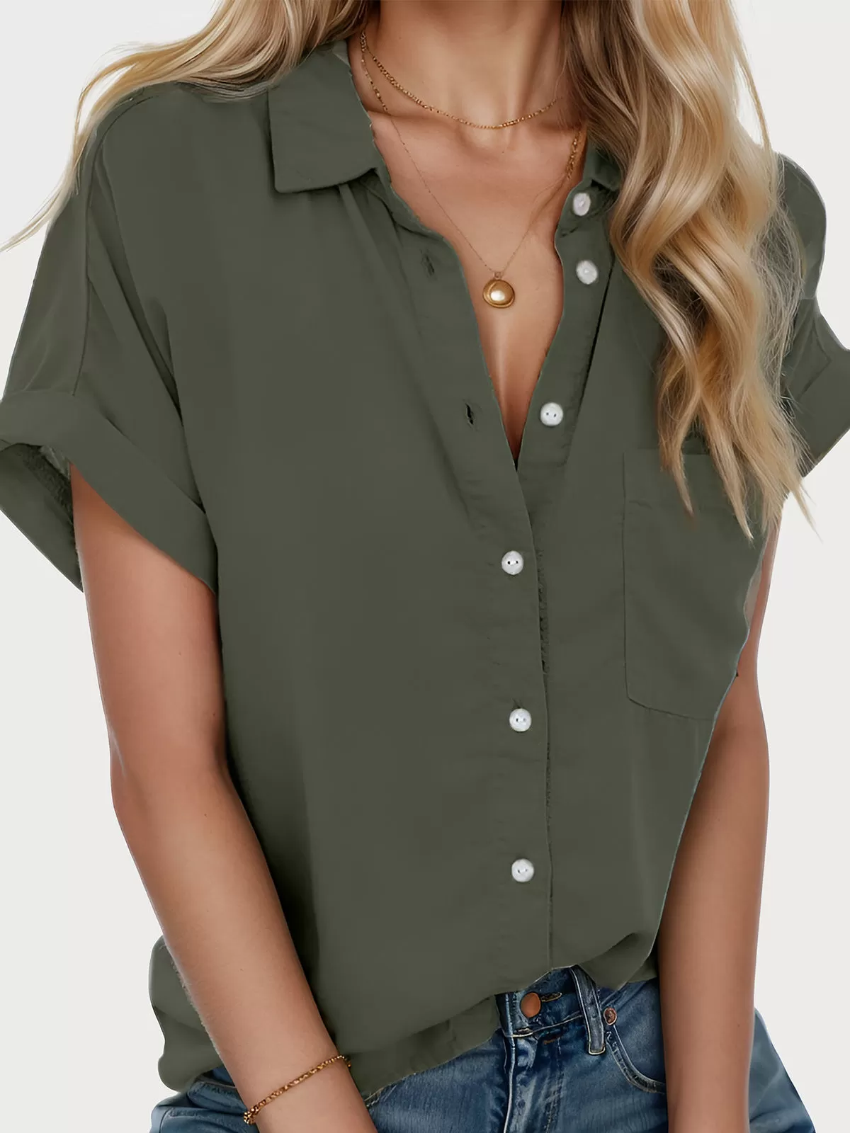 Lapel Collared Button Down Blouse, 1 of 5