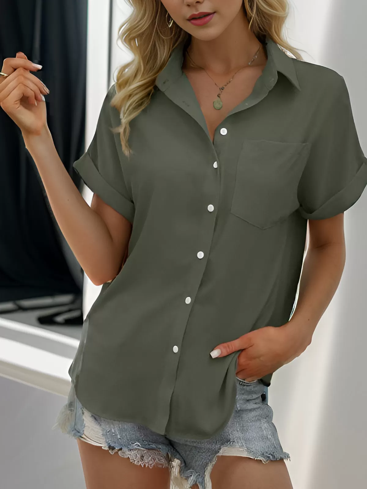 Lapel Collared Button Down Blouse, 2 of 5
