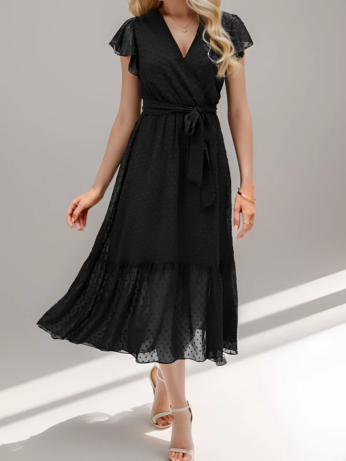 Leopard Printing V-neck Flounce Flare Dress, 4 of 7