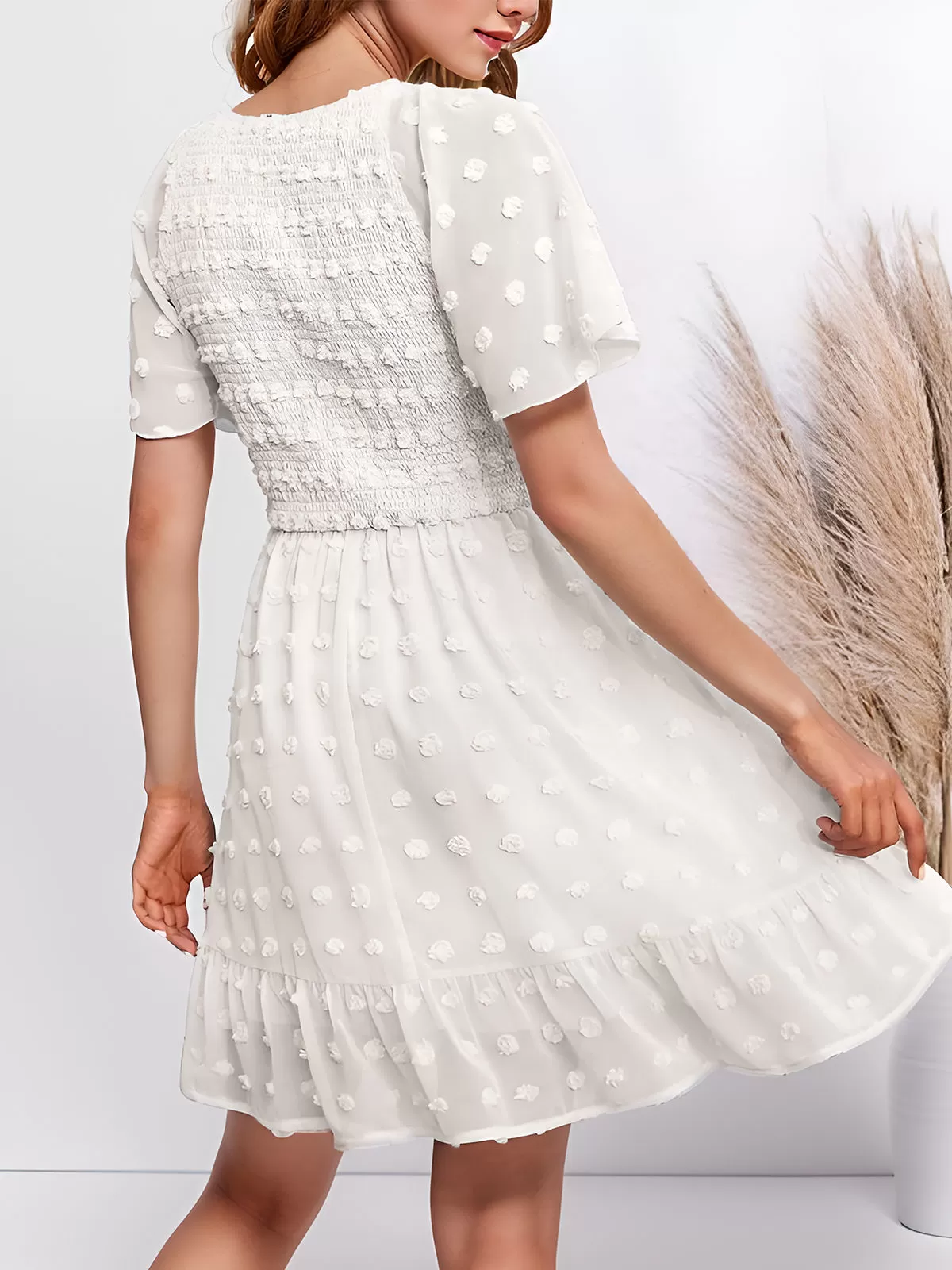 Wrinkle V-neck Flounce A-line Dress, 3 of 5