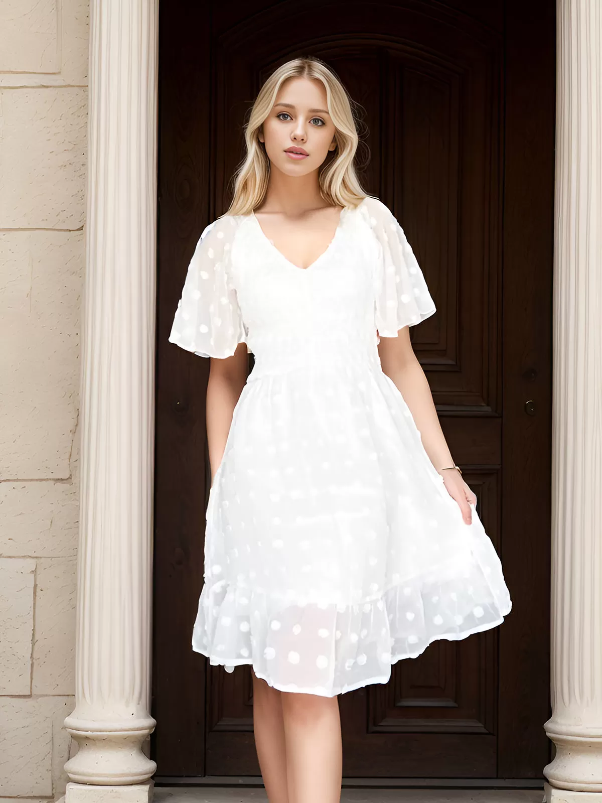 Wrinkle V-neck Flounce A-line Dress, 5 of 5