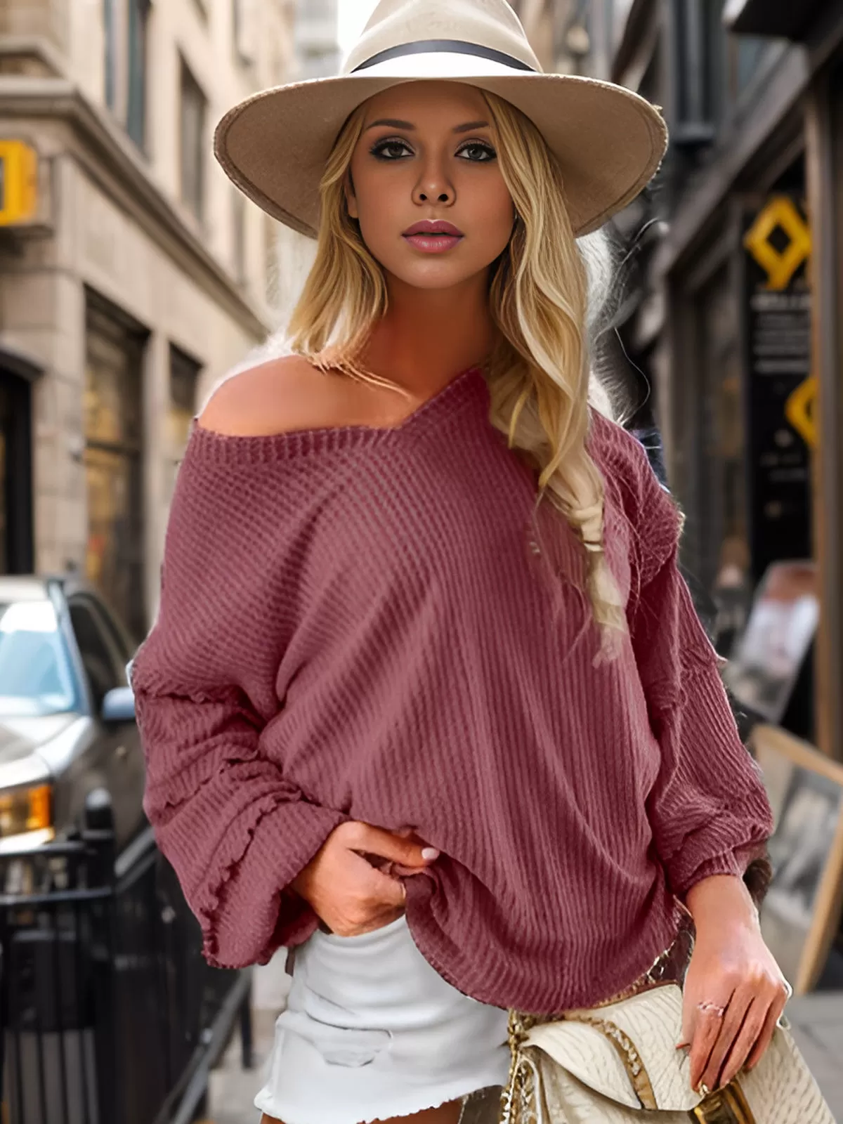 Solid V-neck Lantern Long Sleeve Blouse, 4 of 5