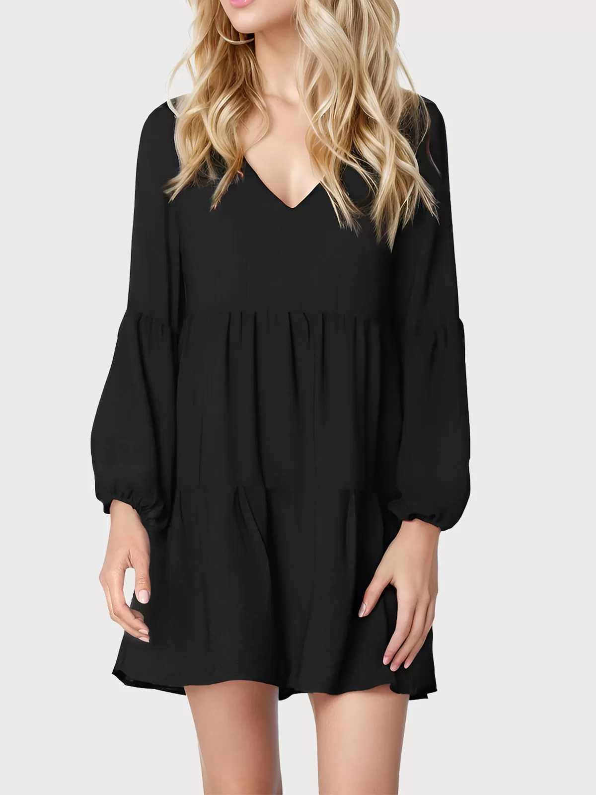 Wrinkle V-neck Lantern Tiered Dress, 1 of 5