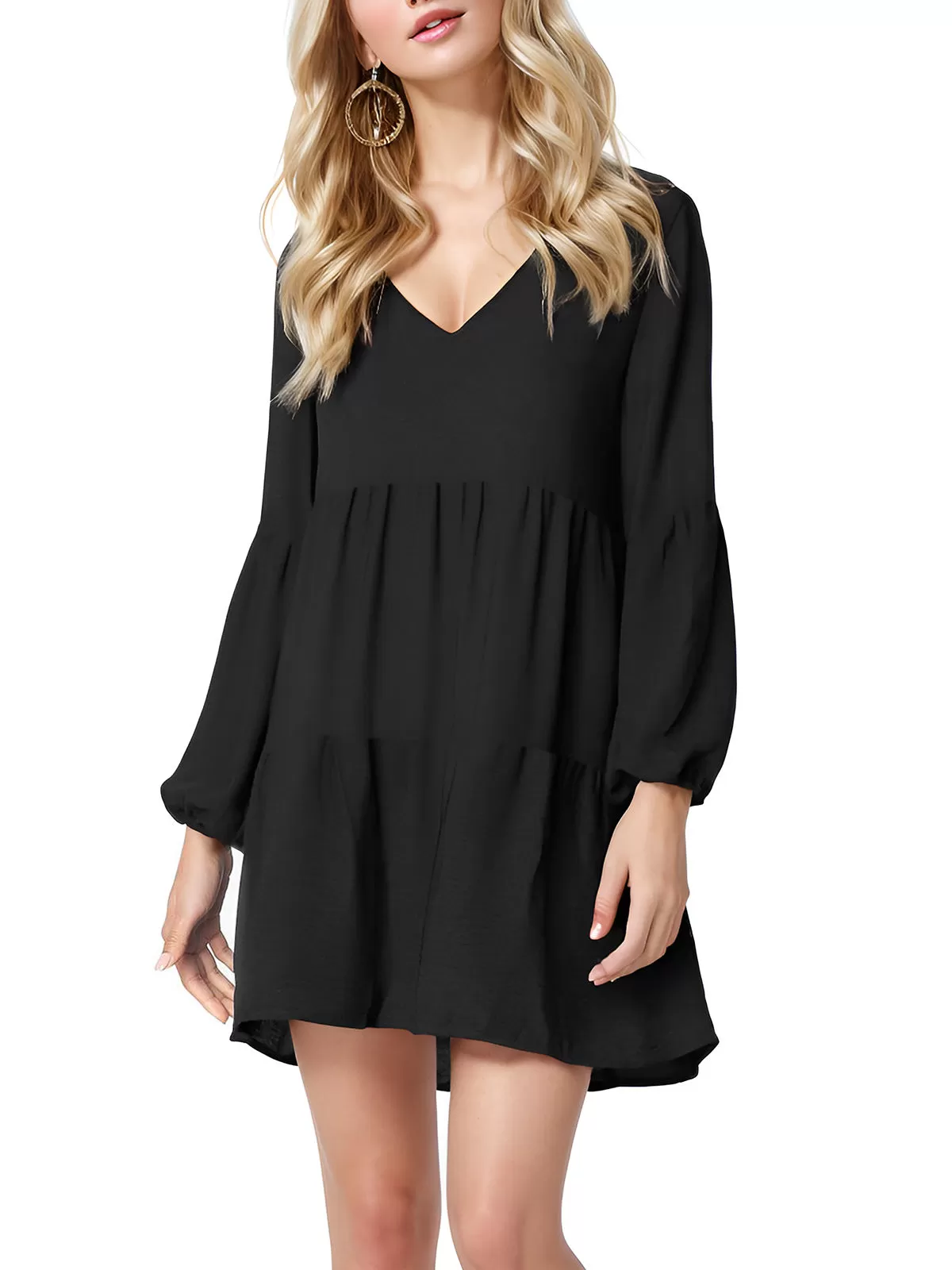 Wrinkle V-neck Lantern Tiered Dress, 3 of 5