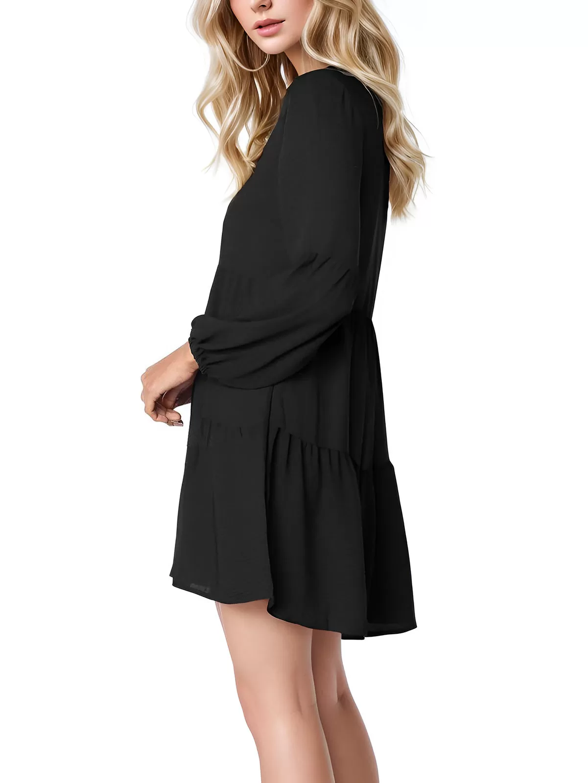 Wrinkle V-neck Lantern Tiered Dress, 4 of 5