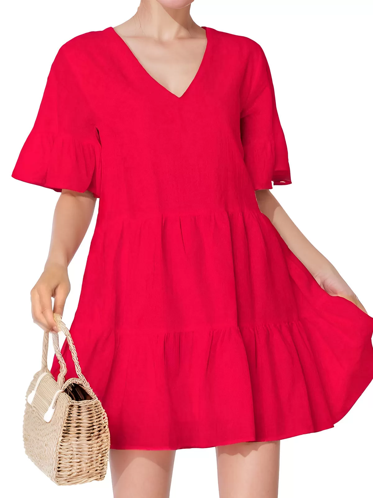 Wrinkle V-neck Flounce Tiered Dress, 3 of 3
