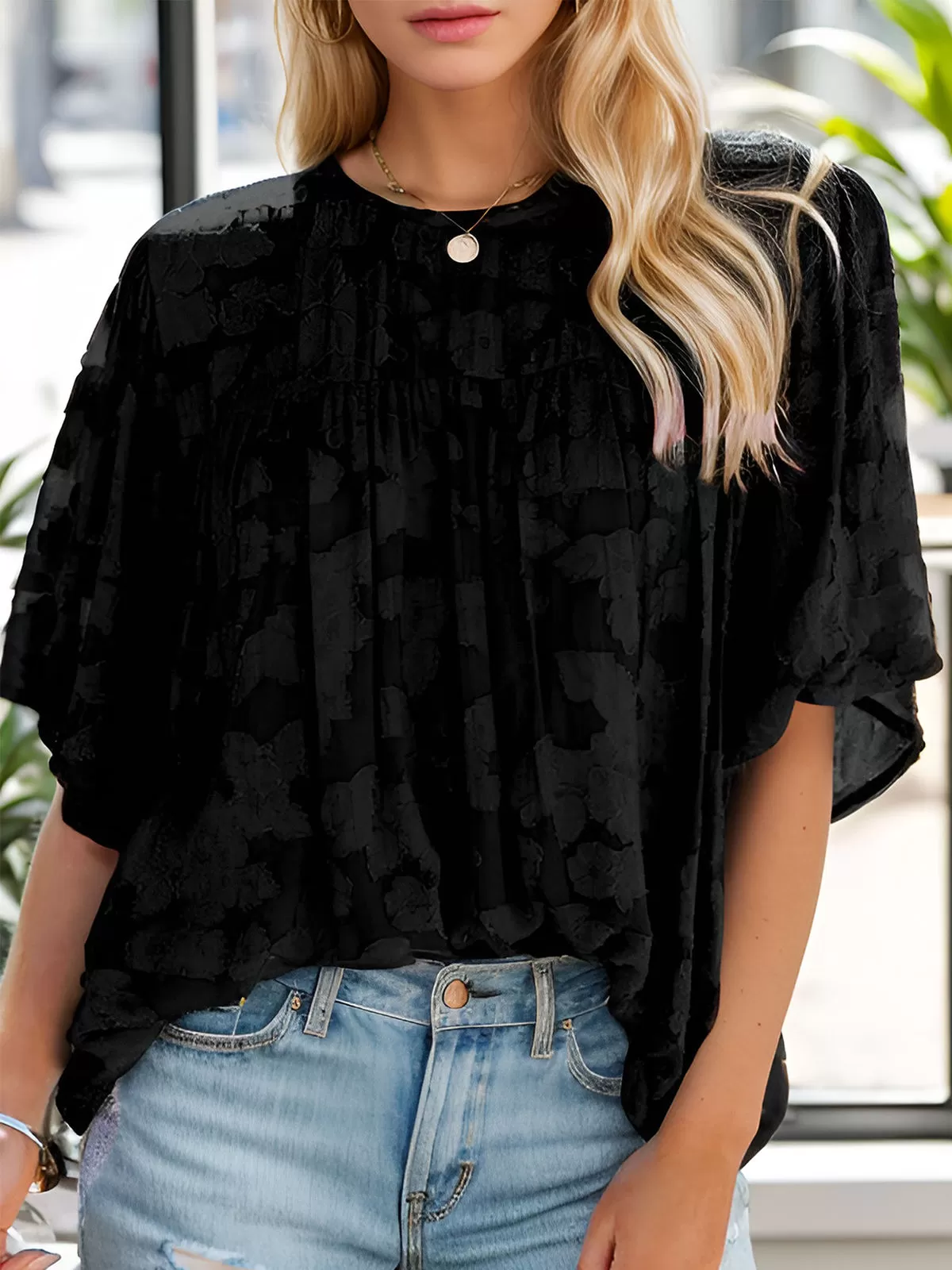 Round Neck Flare Short Sleeve Blouse, 2 of 6