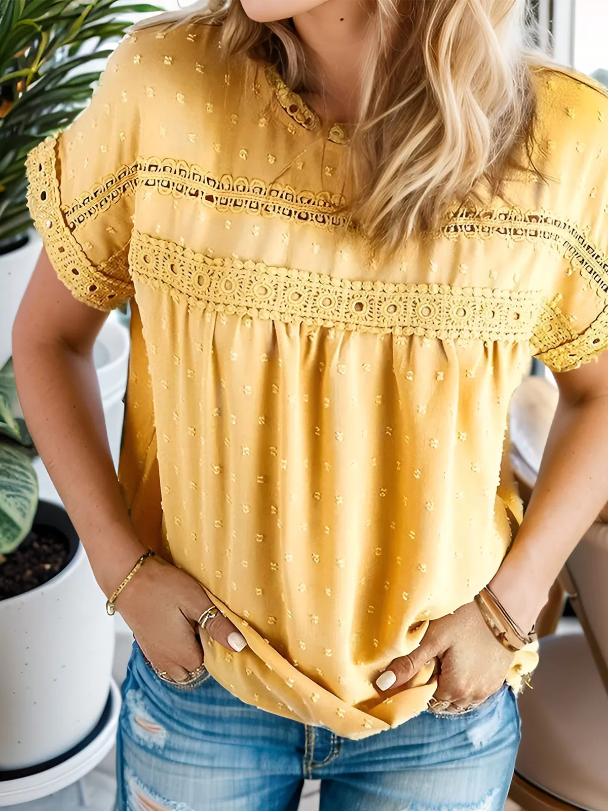 Round Neck Short Sleeve Blouse, 3 of 5
