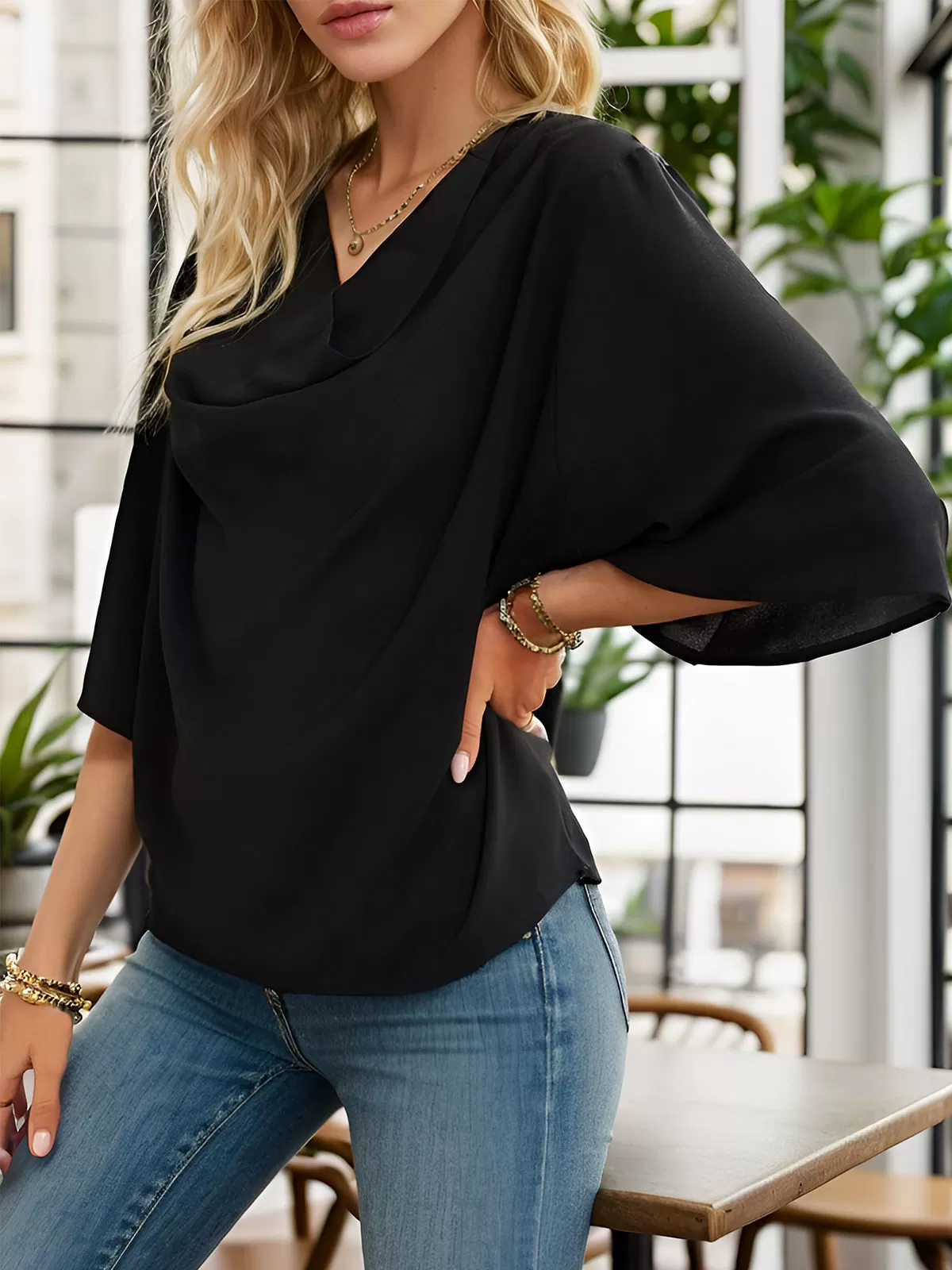 Cowl Neck Flare Half Sleeve Blouse, 4 of 5