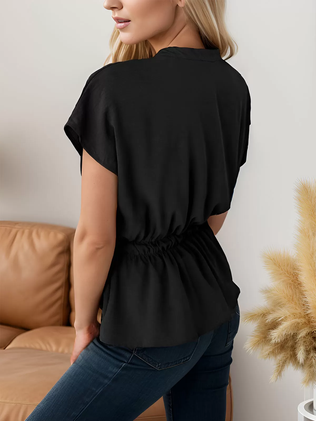 Wrinkle V-neck Short Sleeve Blouse, 2 of 5