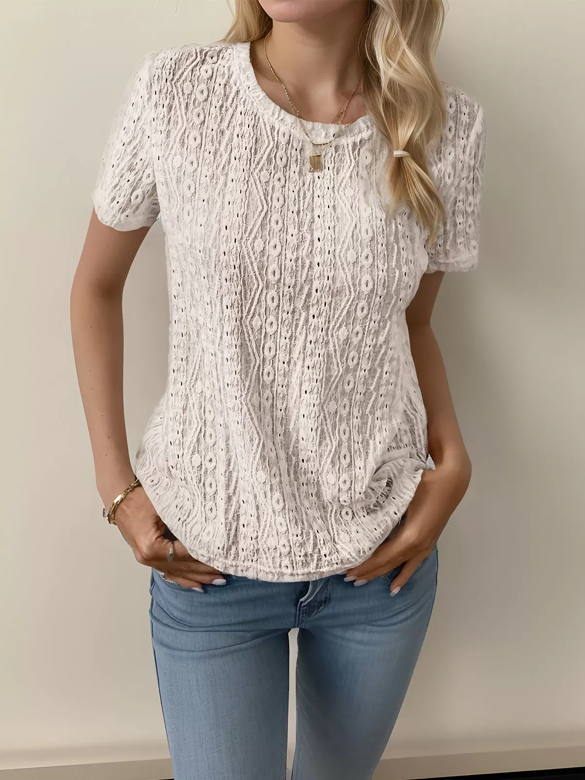 Round Neck Short Sleeve Knit Blouse, 2 of 6