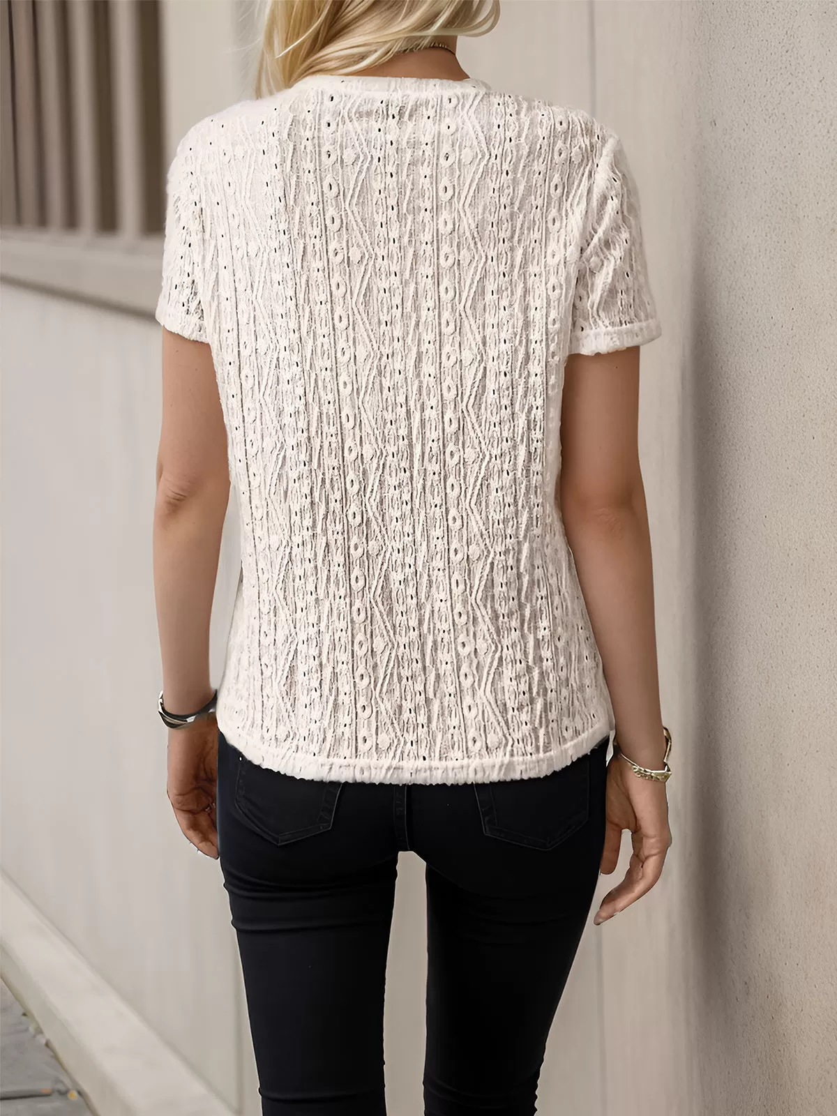 Round Neck Short Sleeve Knit Blouse, 6 of 6
