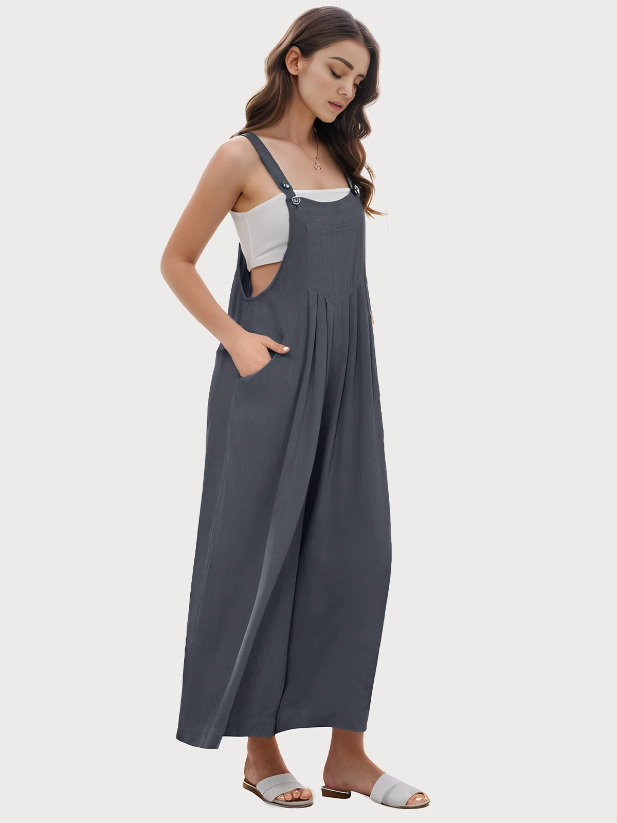 High Rise Button Fly Overall Palazzo Jumpsuit Pants | DRESSIN