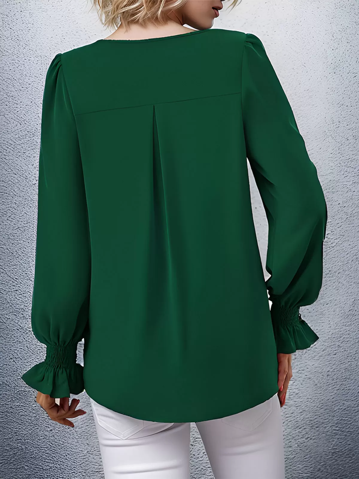 Wrinkle V-neck Lantern Long Sleeve Blouse, 4 of 6