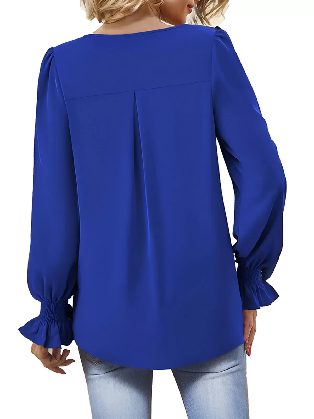 Wrinkle V-neck Lantern Long Sleeve Blouse, 4 of 6
