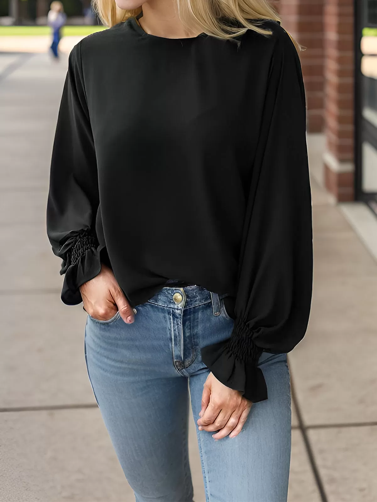 Round Neck Lantern Long Sleeve Blouse, 2 of 5