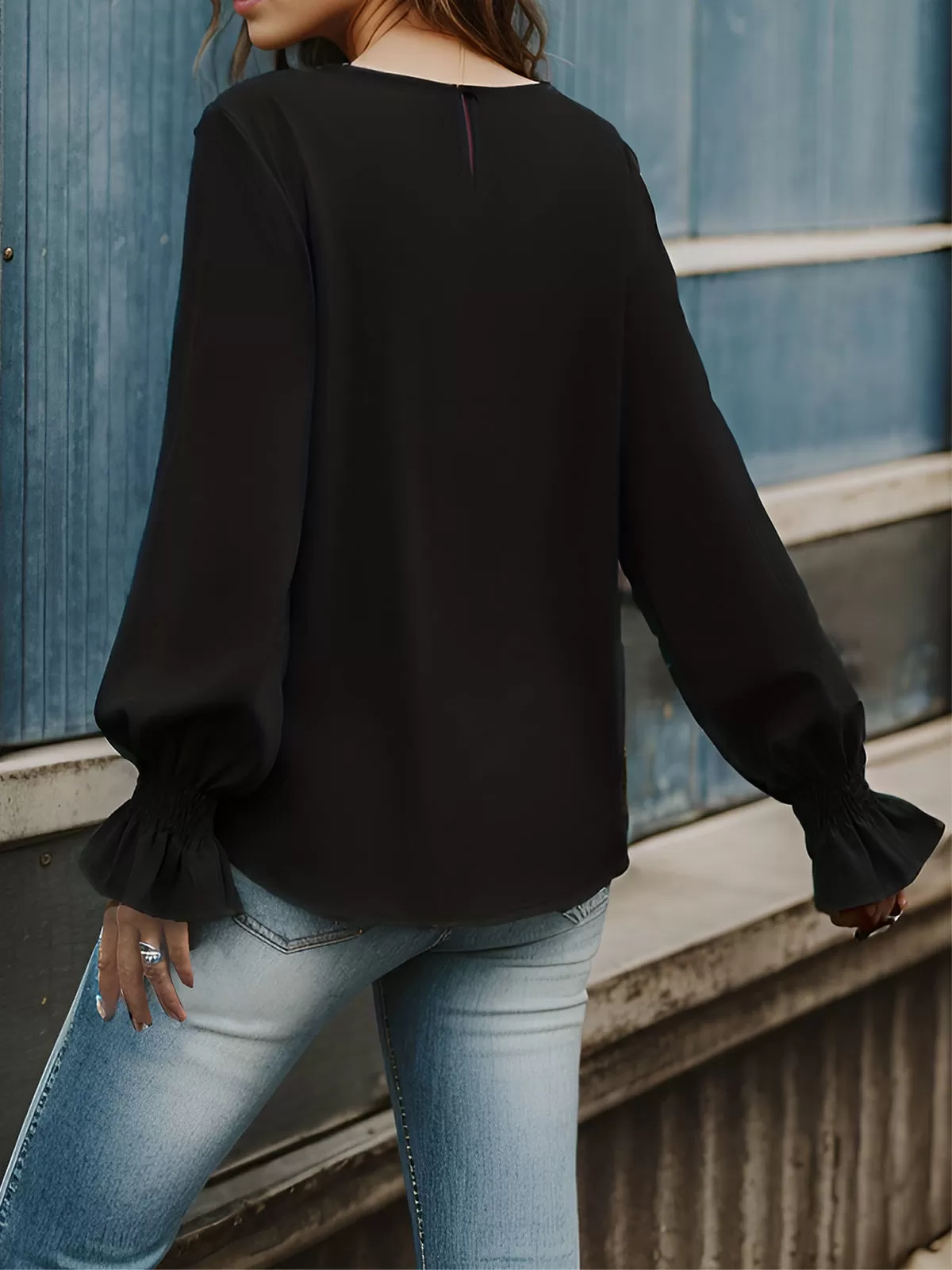 Round Neck Lantern Long Sleeve Blouse, 5 of 5