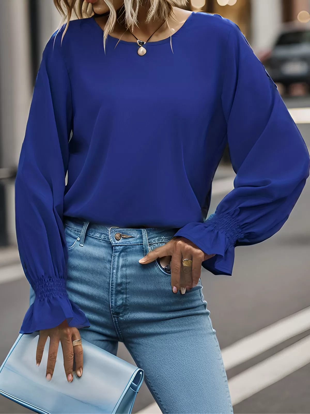 Round Neck Lantern Long Sleeve Blouse, 2 of 5