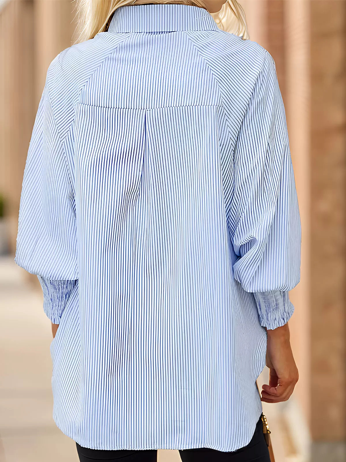 Stripes Lapel Raglan Long Sleeve Blouse, 3 of 5