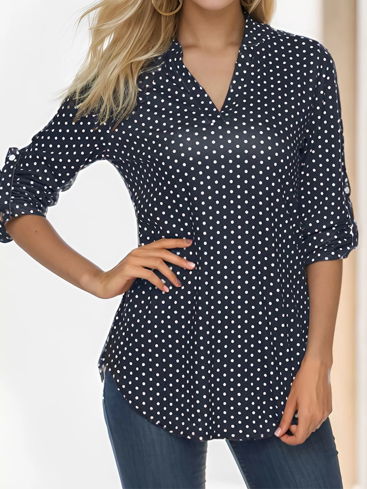 V-neck Long Sleeve Blouse, 2 of 5