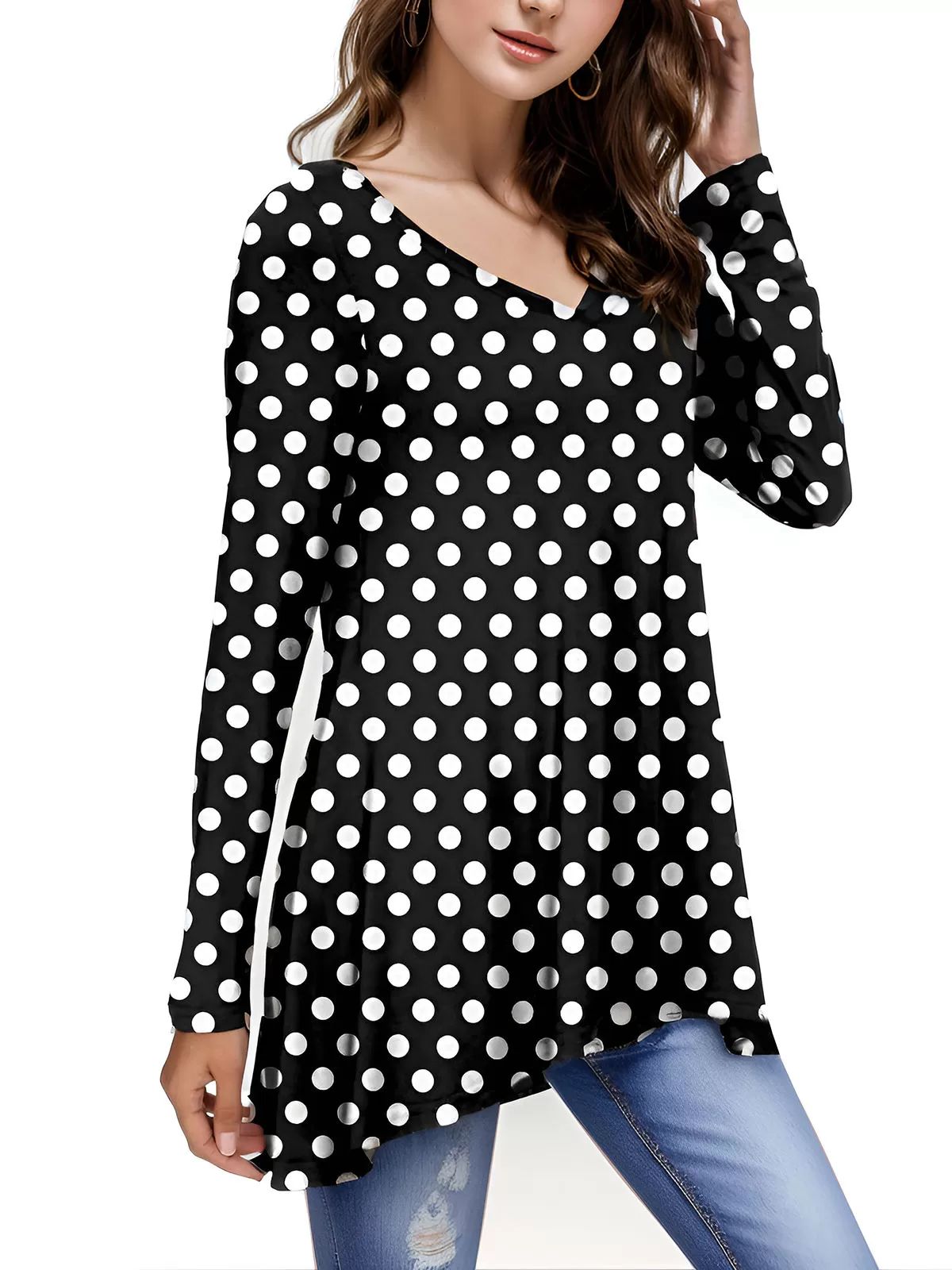 Printing V-neck Long Sleeve Blouse, 2 of 4
