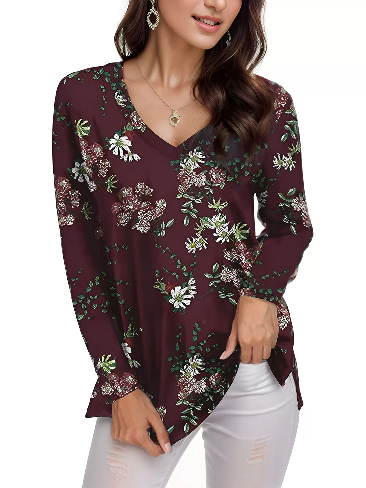 Printing V-neck Long Sleeve Blouse, 2 of 4