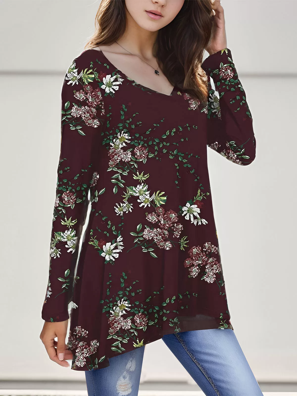 Printing V-neck Long Sleeve Blouse, 3 of 4