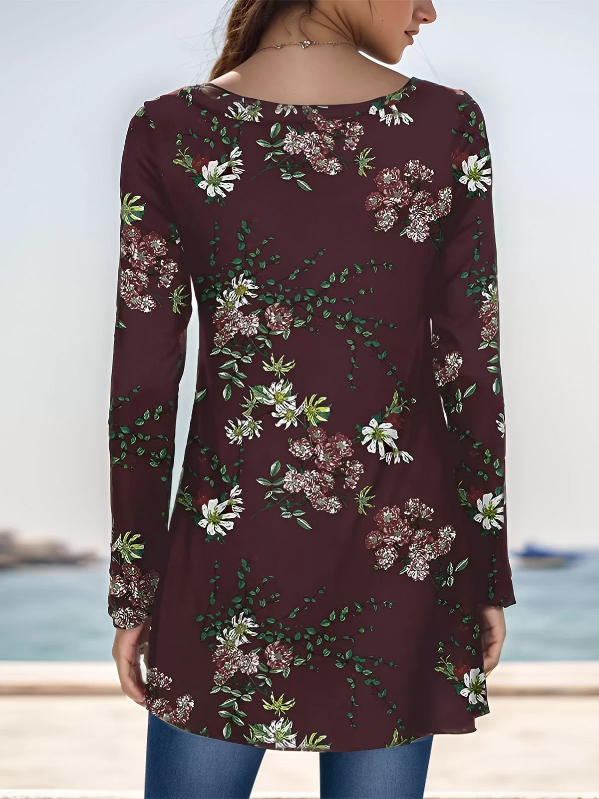 Printing V-neck Long Sleeve Blouse, 4 of 4