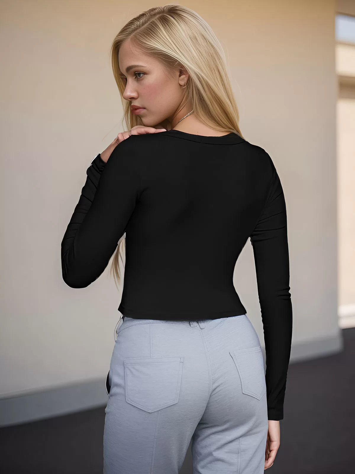 Round Neck Stretch Crewneck Ribbed T-shirt, 3 of 6