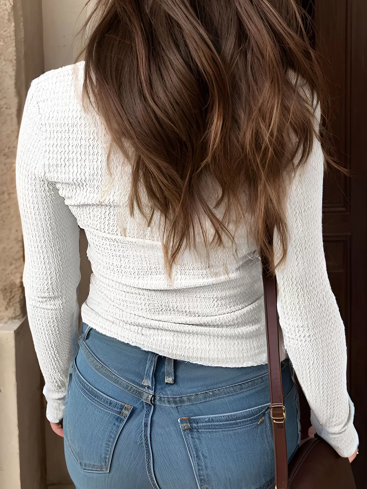 Wrinkle V-neck Long Sleeve Blouse, 3 of 3