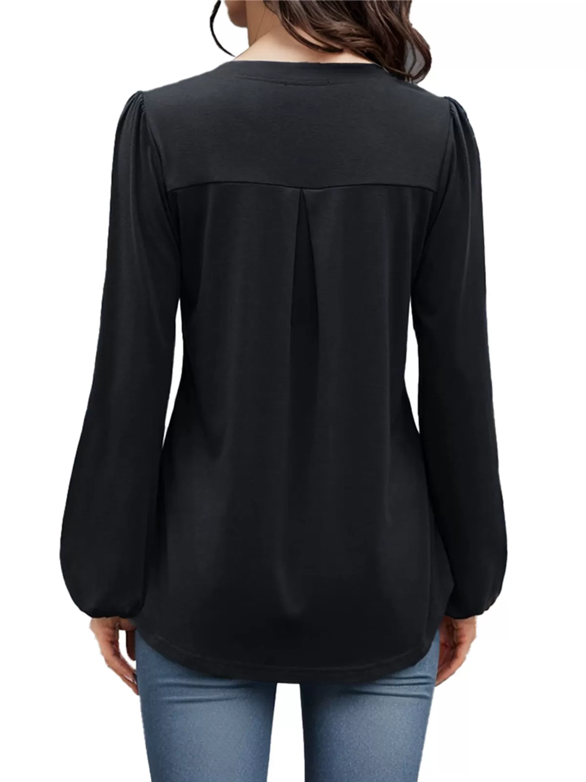 Wrinkle V-neck Puff Long Sleeve Blouse, 5 of 5
