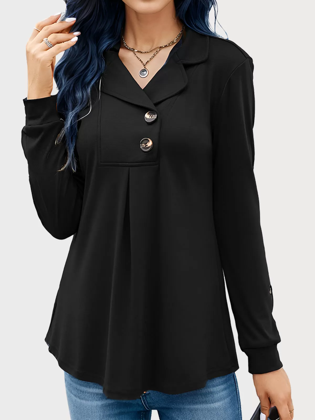 Lapel Long Sleeve Blouse, 1 of 6