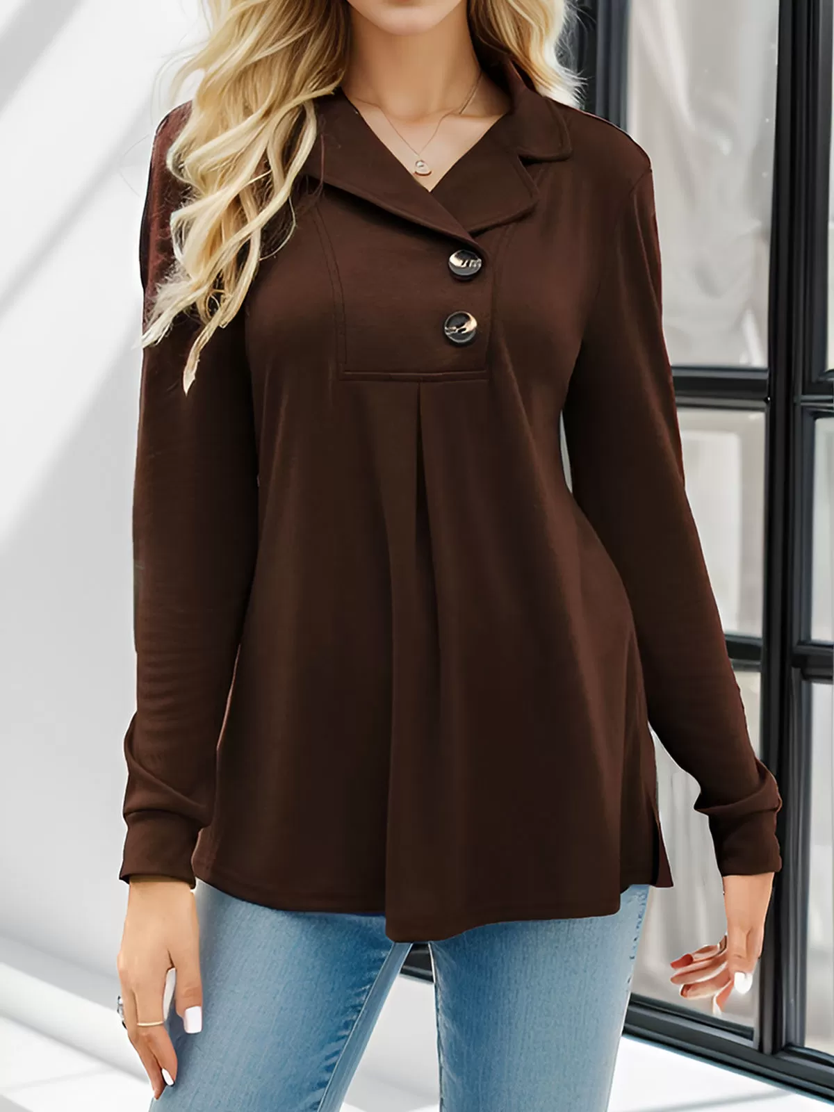 Lapel Long Sleeve Blouse, 2 of 5