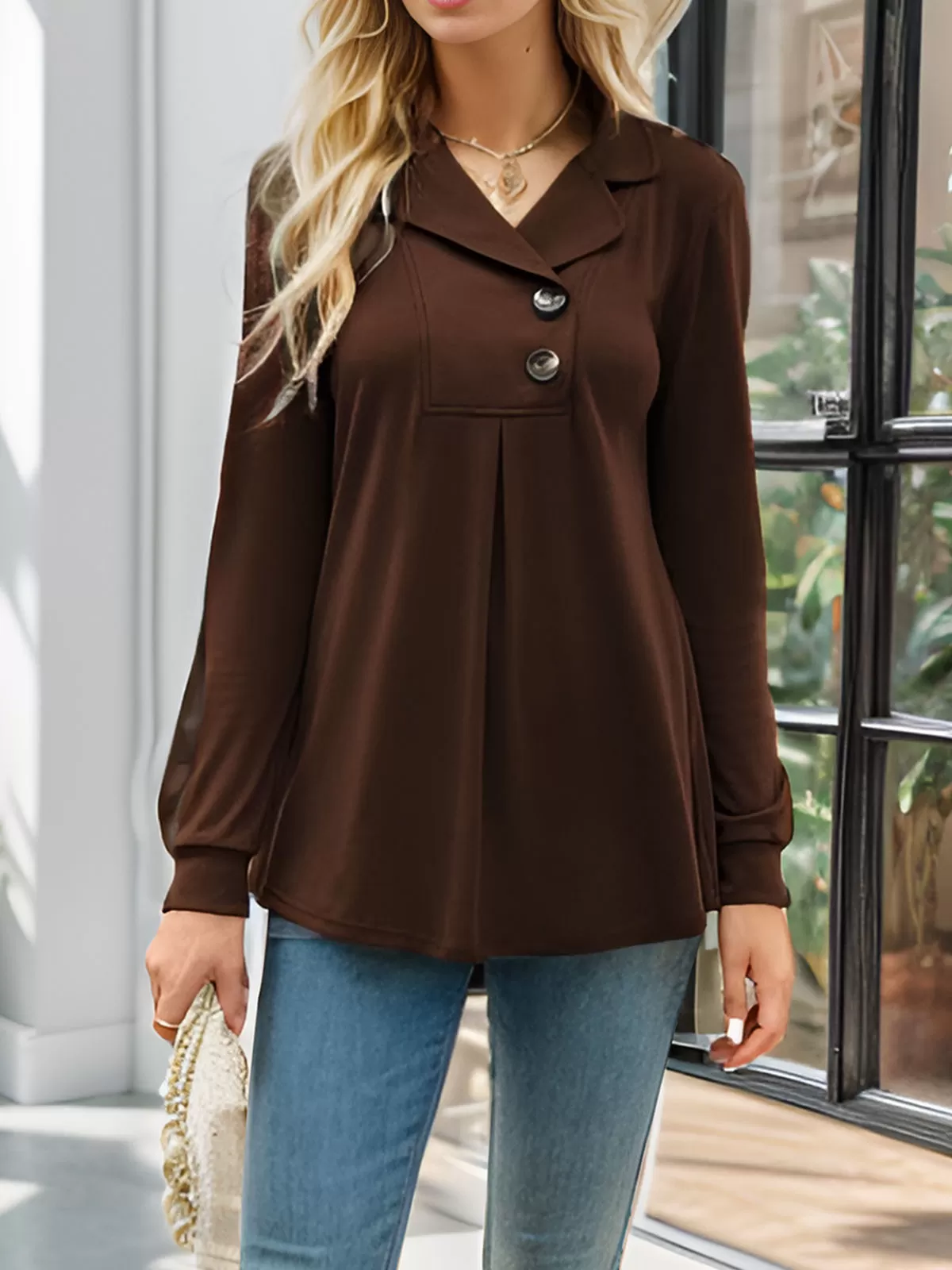 Lapel Long Sleeve Blouse, 3 of 5