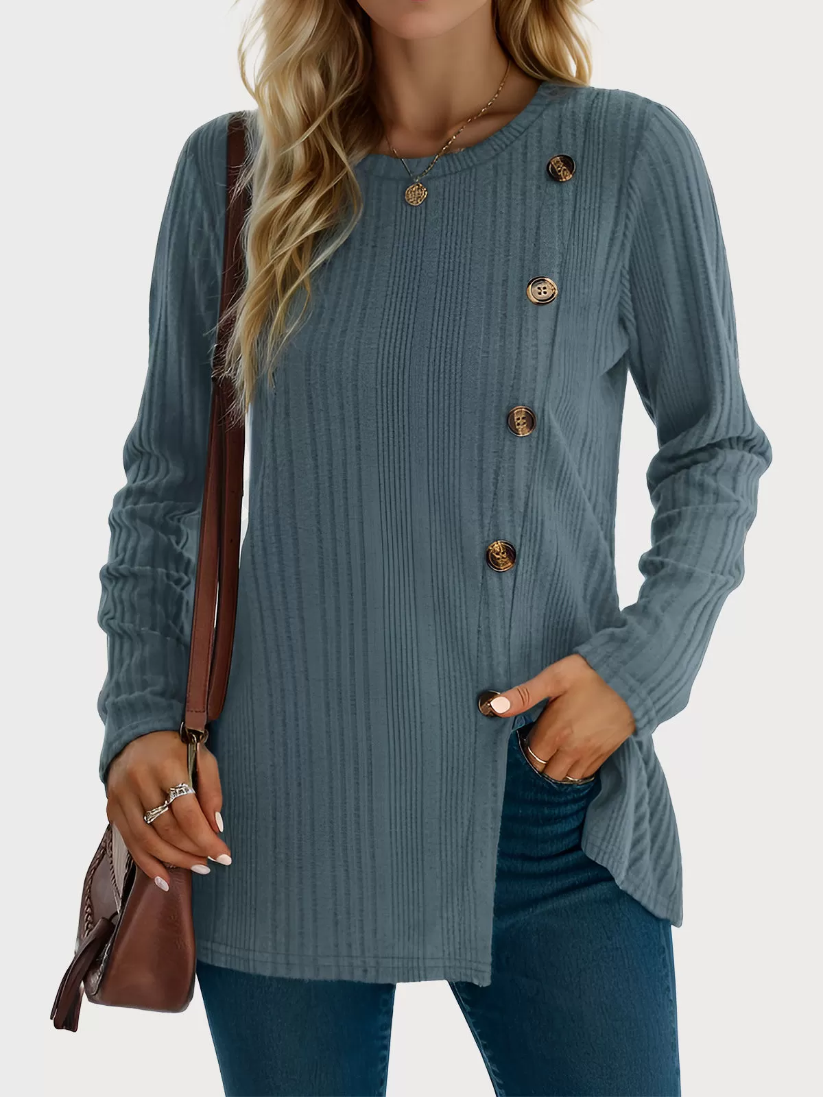 Round Neck Long Sleeve Tunic Blouse, 1 of 5
